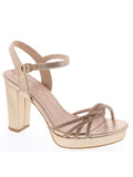 Women's Heel Ankle Strap Open Toe Platform Rhinestone Embellished