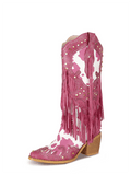 WETKISS Cowboy Boots For Women Animal Print Fringe Knee High Cowgirl Boots Western Boots With Pointed Toe And Chunky Heel