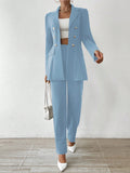 Solid Color Double-Breasted Long Sleeve Suit Jacket And Trousers Set