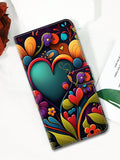 Compatible With Samsung IPhone Xiaomi Redmi Huawei Honor Oppo   Cell Phone Case Durable Anti-Drop Folding Stent Plug Card Cover Magnetic PU Leather + TPU Inner Shell Phone Case - Flower Love