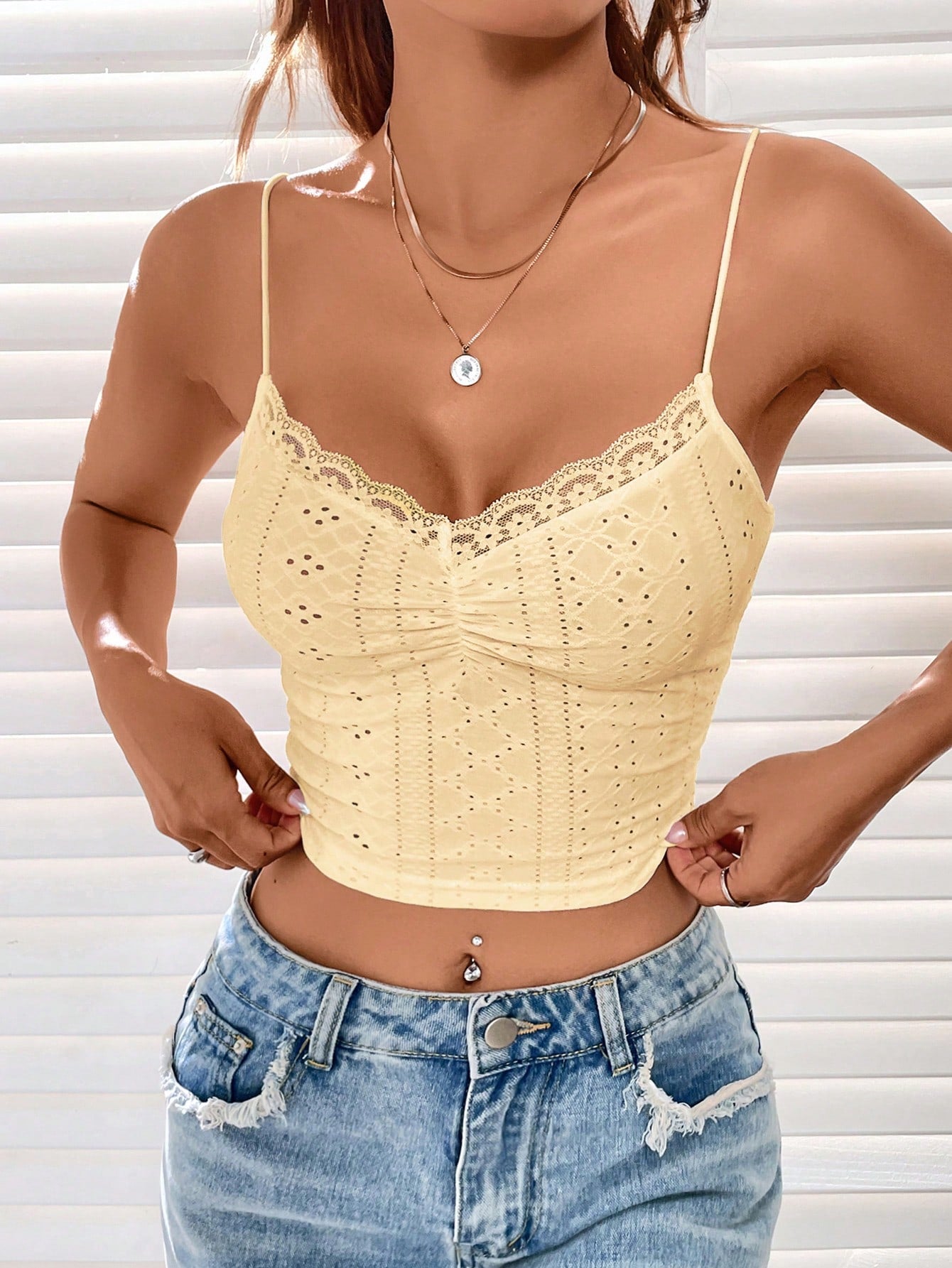 Knitted Cami Top With Lace Panel