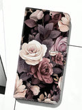 Compatible With Samsung IPhone Xiaomi Redmi Huawei Honor Oppo Phone Case Durable Anti-Drop Folding Stand Card Cover Magnetic PU Leather + TPU Inner Case Cell Phone Protective Case Flower