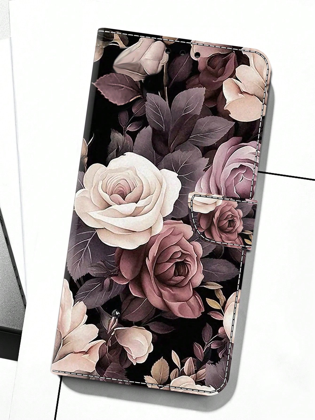 Compatible With Samsung IPhone Xiaomi Redmi Huawei Honor Oppo Phone Case Durable Anti-Drop Folding Stand Card Cover Magnetic PU Leather + TPU Inner Case Cell Phone Protective Case Flower