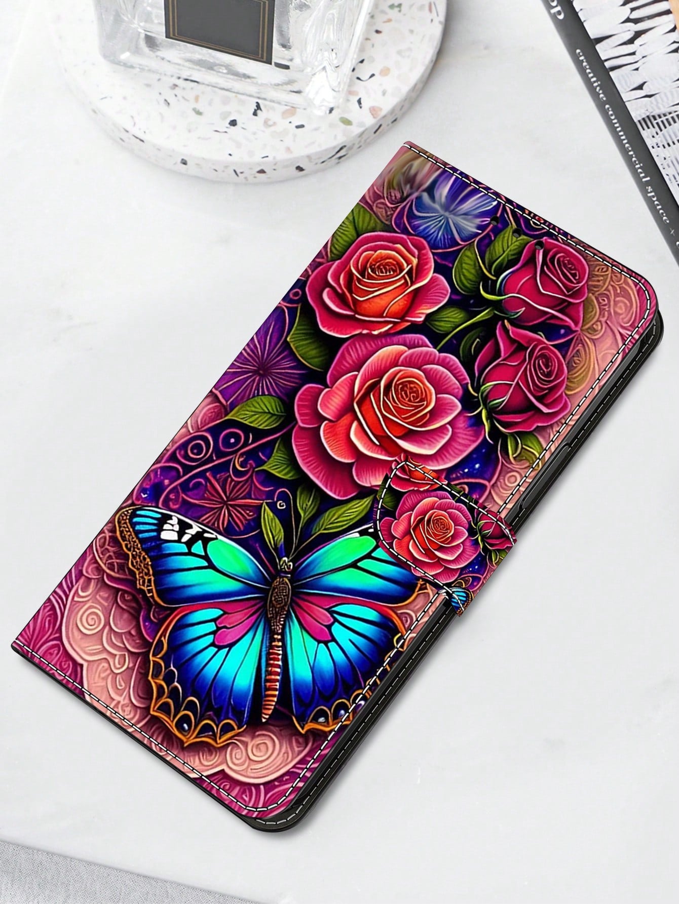 Compatible With Samsung IPhone Xiaomi Redmi Huawei Honor Oppo Phone Case PU Leather Magnetic Case With Stand Slot TPU Shockproof Flip Cover-Butterflies Flowers