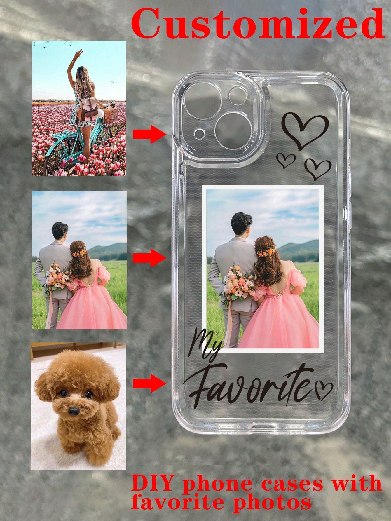 Customized My Favorite Heart Pattern Transparent Soft Phone Case For Couples, Best Friends, With Personalized Fashion Sweet Photo Design, Compatible With IPhone 11/12/13/14/15 Pro Max Galaxy S22/23 Ultra/A14/52