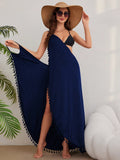 Swim Women Summer Beach Fringe Wrap Backless Beach Kimono With Spaghetti Straps