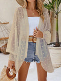 Solid Color Sheer Asymmetric Hem Lantern Sleeve Jacket