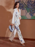 FLORAL PRINT SLANT POCKET SEAM FRONT PANTS