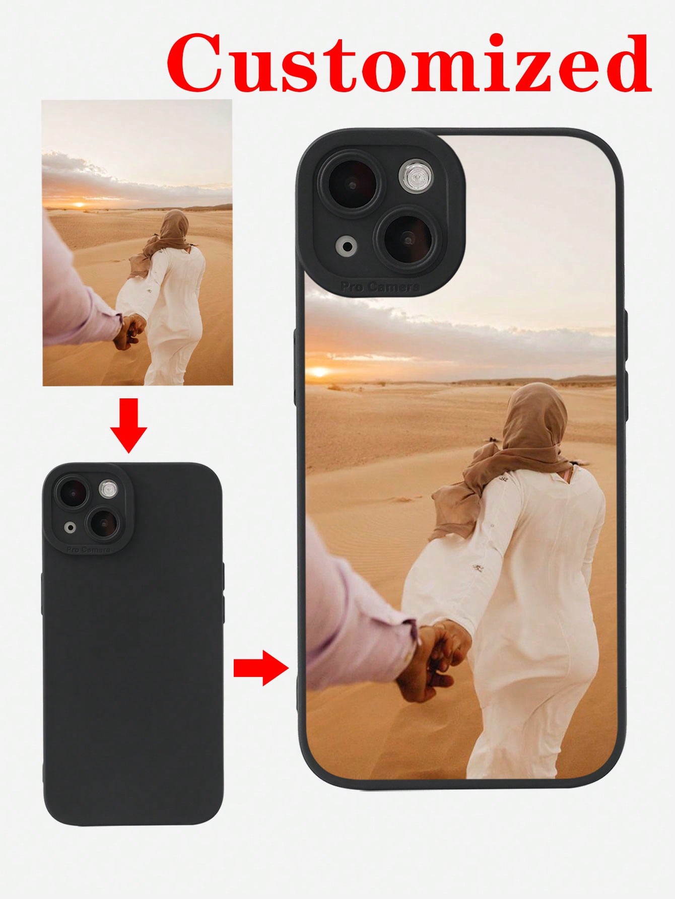 Customized Black Full Wrap Fashionable Personalized Couple Sweet Hand-Holding Life Wedding Travel Commemorative Photo Phone Case For IPhone 11/12/13/14/15 Pro Max