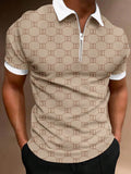Men Summer Casual Color Block Geometric Printed Short Sleeve Polo Shirt