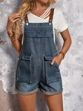 Ladies' Summer Washed Simple Style Denim Jumpsuit