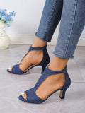 Heeled Sandals Women 2023 New Simple Back Zipper Fishmouth H