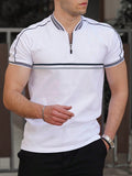 Men's Simple Zip Polo Shirt With Stripes Embellishment