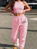 Women Simple Solid Color Sleeveless Tank Top And Long Pants Two-Piece Set