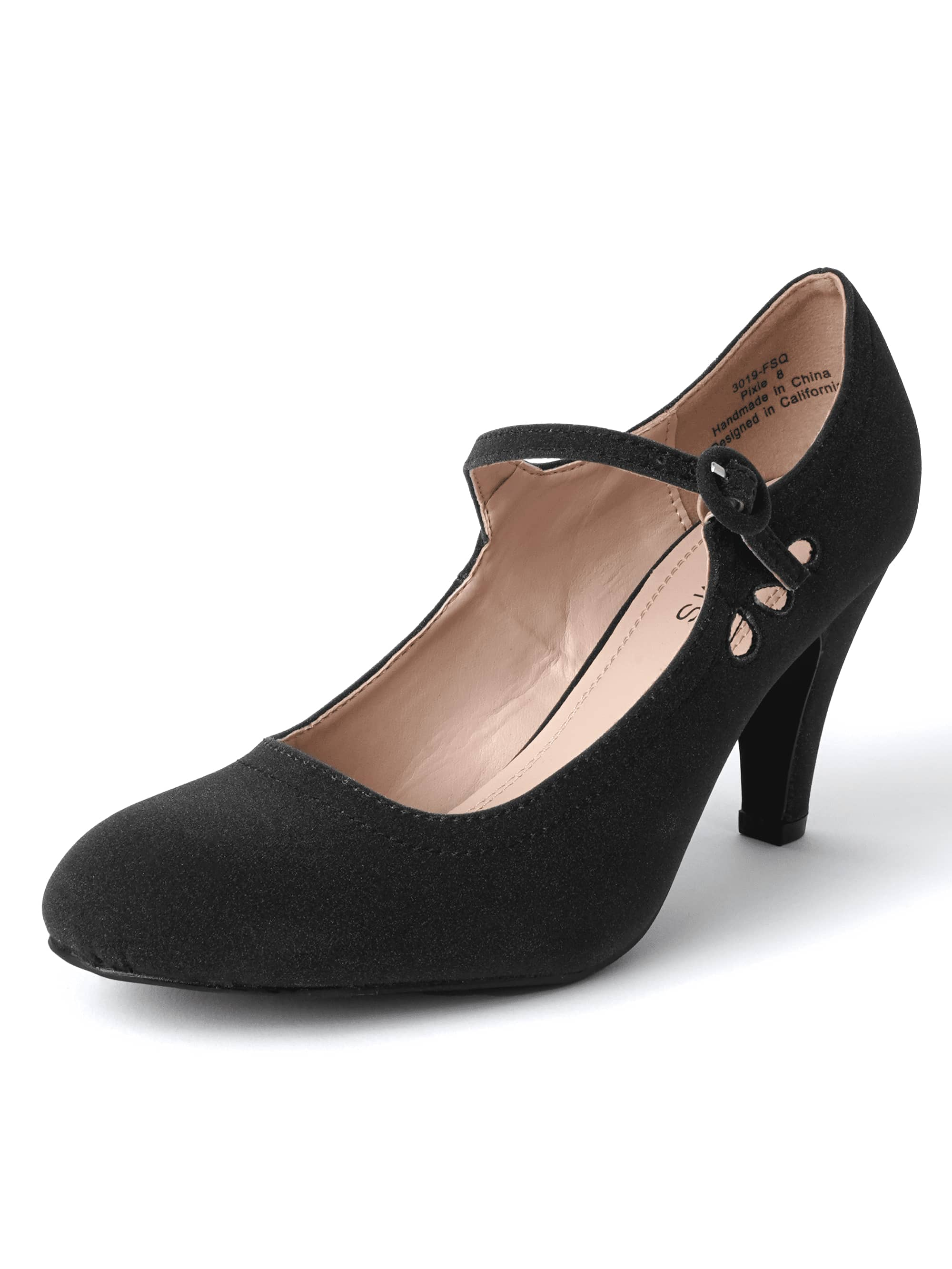 J. Adams Pixie- Mary Jane Pumps - Round Toe Retro Stiletto Low Kitten Heels For Women With Ankle Strap And Comfortable Memory Foam Insole Vintage Fashionable Everyday Thick High Heel Shoes In Faux PU Leather Perfect Latest 1950s Party Holiday, Wedding, Sp