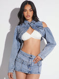 Haute Denim Crop Jacket & Mini Skirt Two Piece Set