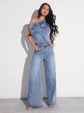 Haute Stacked Wide Leg Denim Jumpsuit