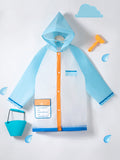 Kids Cute Transparent Tri-Color Spliced Raincoat For All Seasons In PurplePink Colors