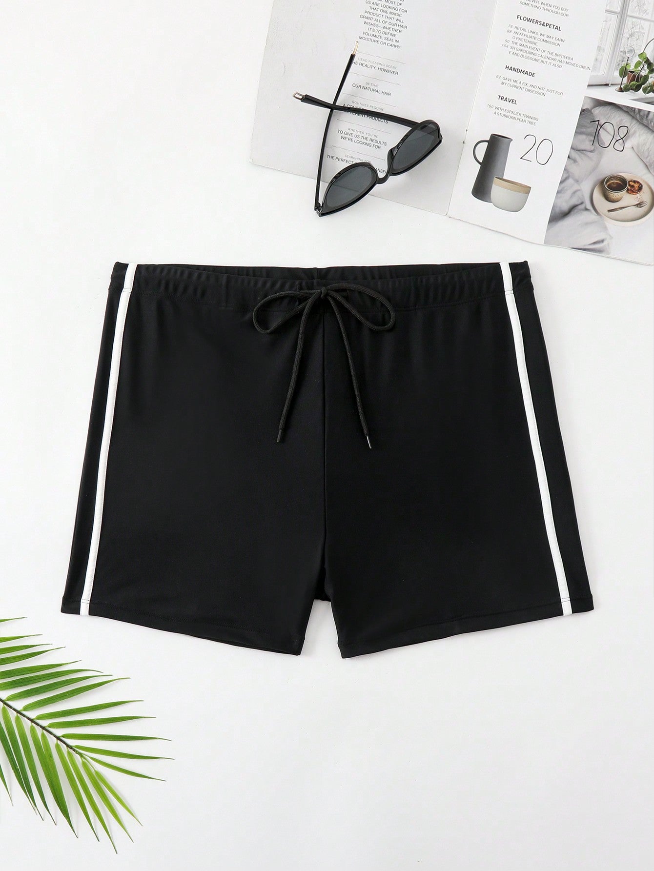 Men Plus Size Color Block Flat Angle Swim Trunks For Beach Holiday