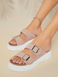 Women Summer Fashionable Simple And Casual Buckle Toe-Ring Wedge Platform Buckle Sandals