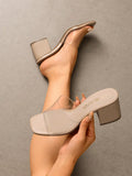 Women Minimalist Chunky Heeled Mule Sandals, Comfortable Slip On Square Open Toe Heeled Sandals