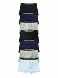 Tween Boys' Comfortable High Waist Letter Tape Stretch Cotton Boxer Briefs 7-Pack