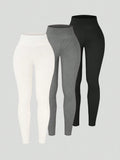Plus Size Casual Solid Color Wide Waistband Leggings