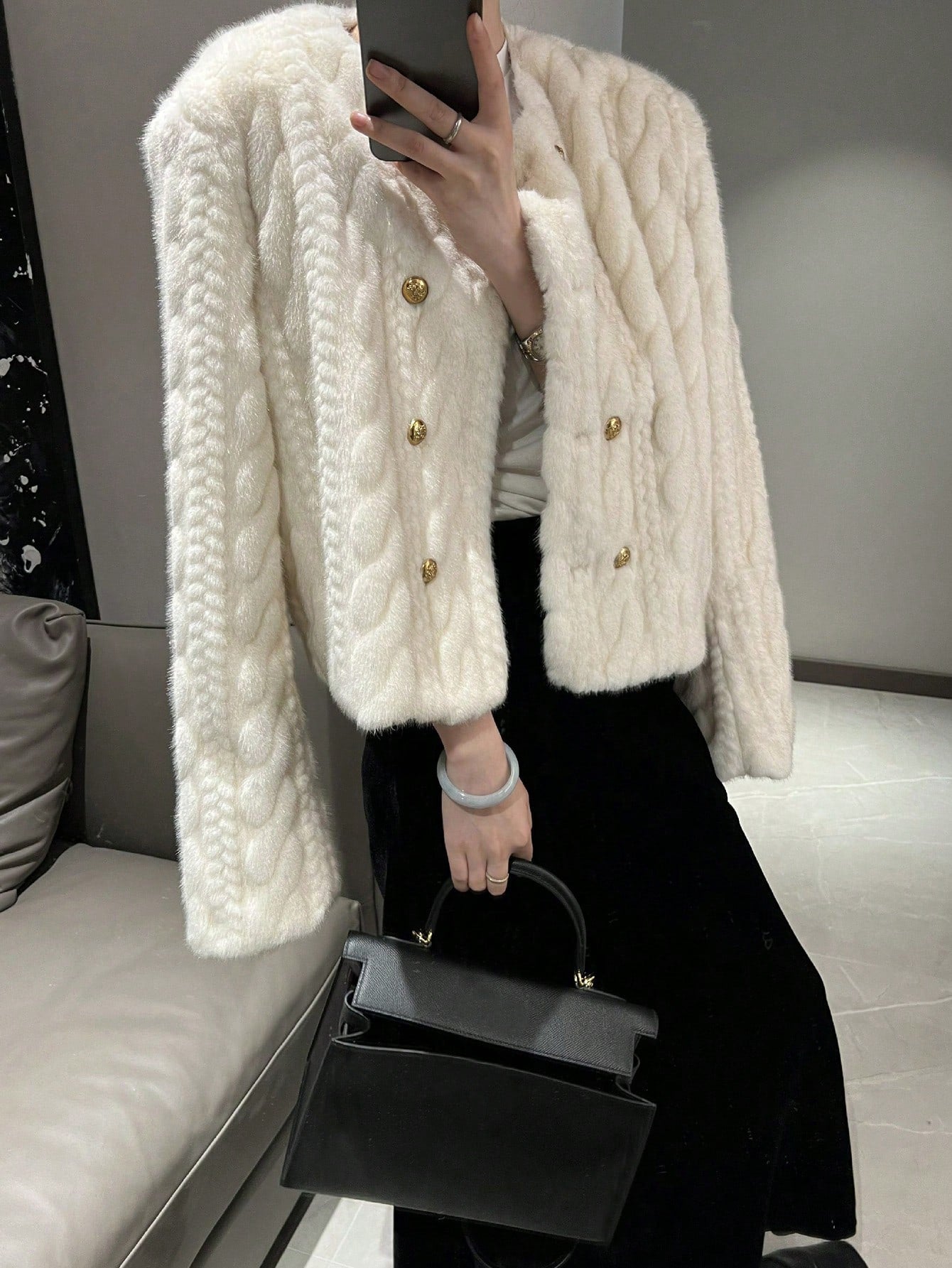 Solid Color Double-Breasted Cashmere Coat