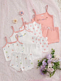 Young Girl Floral Printed 8pcs Set Camisole And Shorts Underwear Set