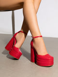 Women High Chunky Platform Closed Toe Block Heels Square Toe Ankle Strap Dress Wedding Party Prom Pumps Shoes