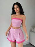 Ladies Colorblock Bandeau Top And Pleated Shorts Set