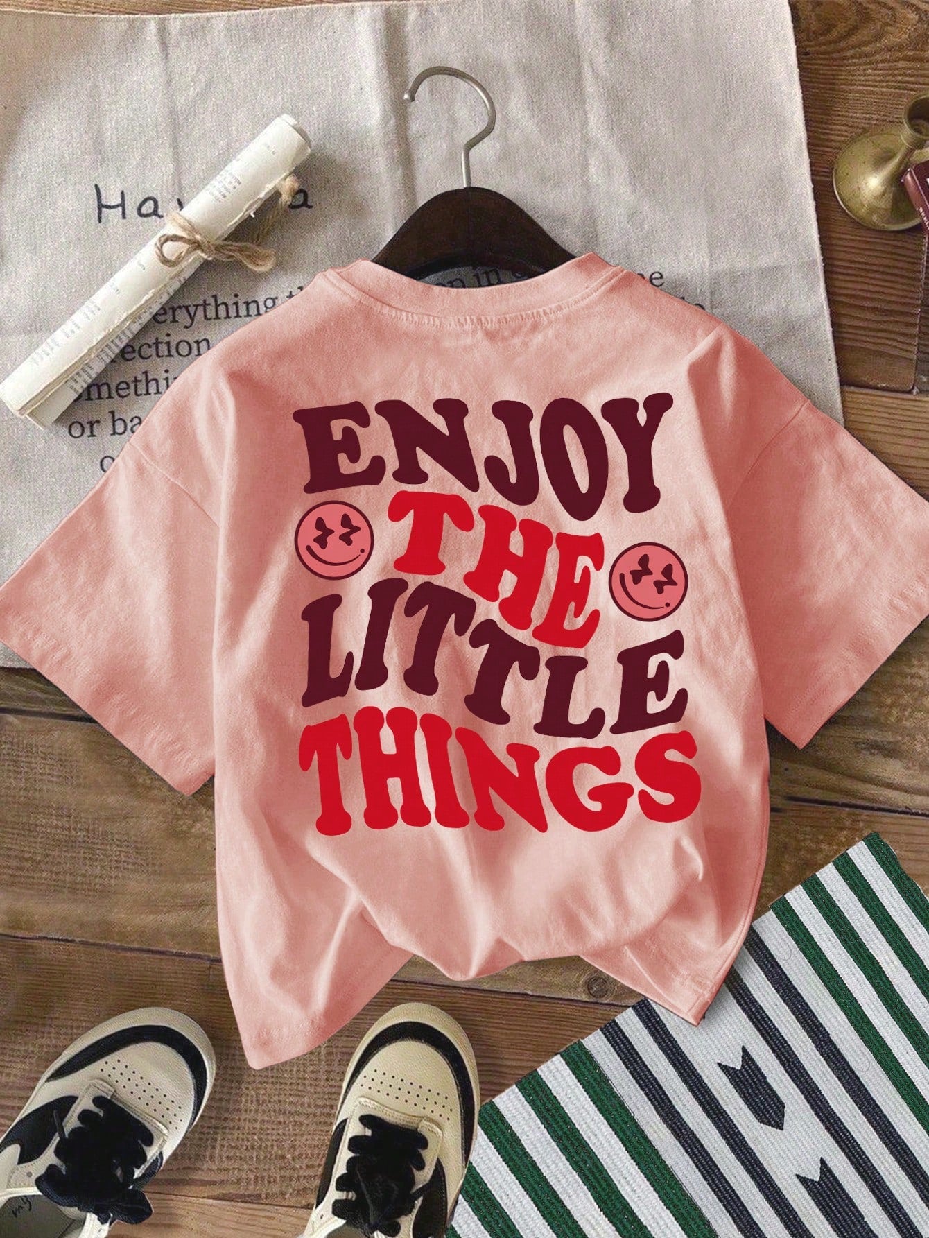Tween Girls' Casual Simple Letter Printed Short Sleeve T-Shirt, Suitable For Summer, Back Of Clothes