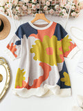 Women's Plus Size Fashionable Loose Printed Knit Top, Daily Wear