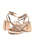 Women's Block Heels 4 Inch Platform Strappy Heels Ankle Strap Heels Lady Chunky Heeled Sandals