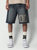 Denim Shorts With Front Number Embroidery