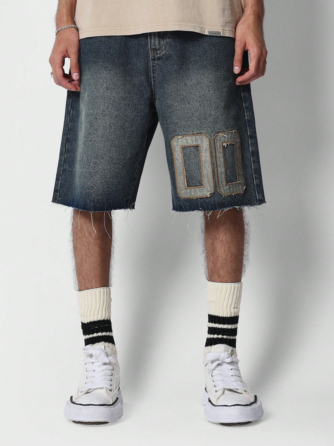 Denim Shorts With Front Number Embroidery