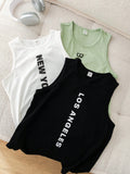 3pcs Tween Boys' Loose Fit Casual Round Neck Tank Tops With Letter Print