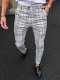 Men Fashionable Checked Printing Casual Suit Trousers