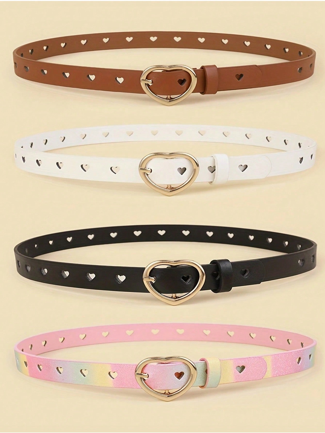 1pc Novelty Children Belt With Hollow Heart Buckle And Pu Leather Strap For Jeans And Dresses