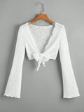 Bell Sleeve Lettuce Trim Tie Front Kimono
