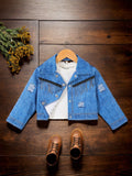 Young Girl Daily Casual Fringed Long Sleeve Lapel Jacket With Zipper