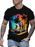 Plus Size Men's Casual Dog & Palm Tree Print Short Sleeve Round Neck T-Shirt, Summer