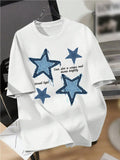 Tween Boy Casual Simple Pentagram Pattern Short Sleeve Round Neck T-Shirt Suitable For Summer