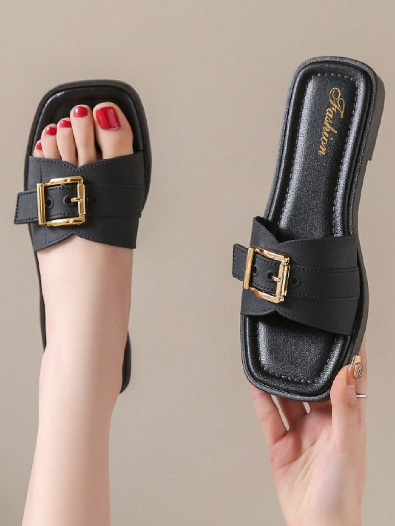 Women's Casual Buckle Sandals, Fashionable And Simple Design, Lightweight With Soft And Comfortable Skidproof & Anti-Odour Soft Sole, Open Toe Flat Sandals, Suitable For Outdoor And Indoor Activities Like Summer Vacation, In Green Color