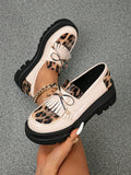 Women's Patent Leather Loafers, Round Toe Slip-On Thick Platform Flat Shoes With Tassel & Bowknot Decor For Spring And Autumn