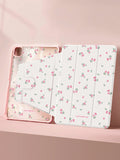 A Beautiful Ditsy Floral Double-Sided UV Printing 720° Rotating Acrylic Transparent Crystal Back Panel Shockproof Tablet Case With Pen Slot, Sleep/Wake Function Compatible With Huawei/IPad/Xiaomi/Samsung