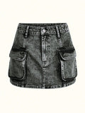 Flap Pocket Denim Skirt