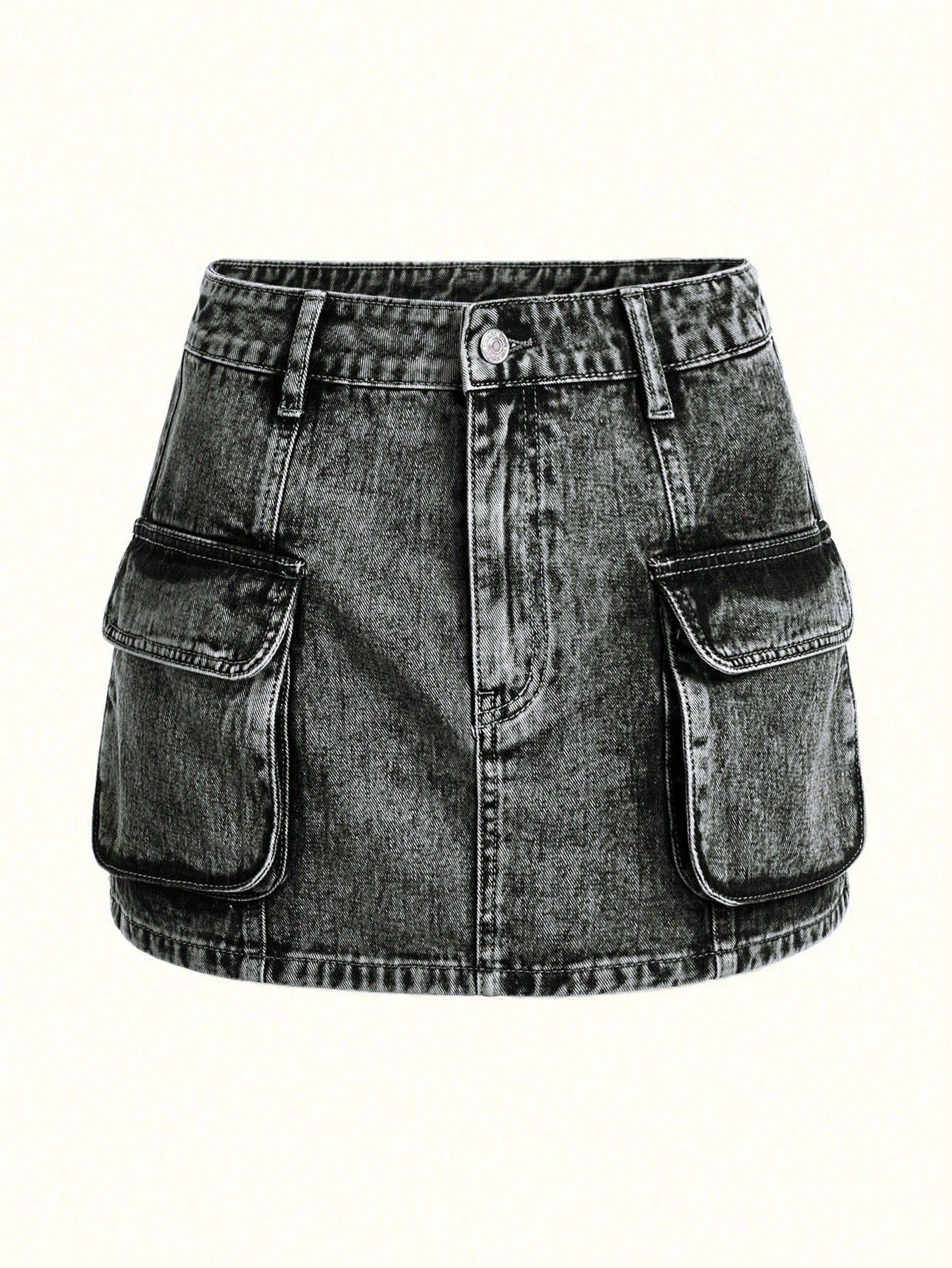 Flap Pocket Denim Skirt