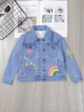 Young Girl Casual Floral Printed Denim Jacket