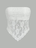 Women Summer Vacation Lace Bandeau Top With Scarf Hem